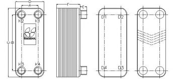 Nerezový deskový výměník tepla L-line, rozměry LB60