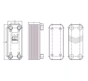 Deskový výměník tepla nerezí pájený LA14LN - 30 3/4" HEXONIC Nerezový deskový nerezí pájený výměník tepla LUNA LA14LN, rozměry